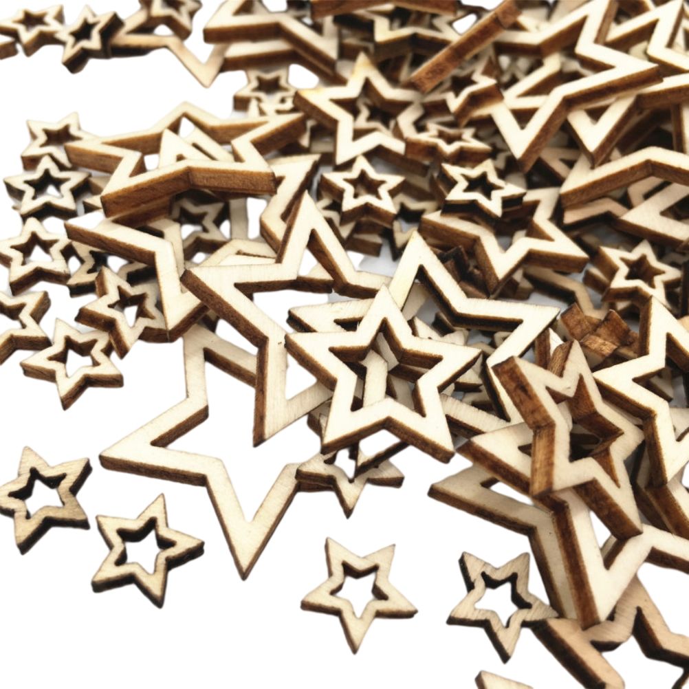 100 Pieces Wooden Hollow Star Decoration Wooden Discs Embellishments Craft view 3