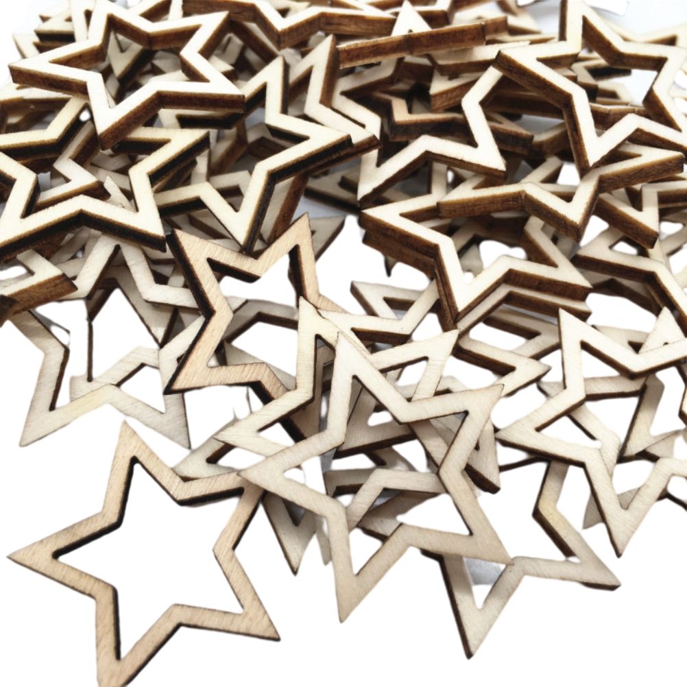 100 Pieces Wooden Hollow Star Decoration Wooden Discs Embellishments Craft view 4
