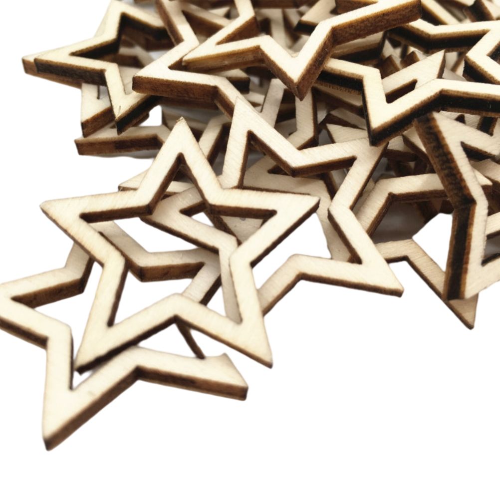 100 Pieces Wooden Hollow Star Decoration Wooden Discs Embellishments Craft view 5