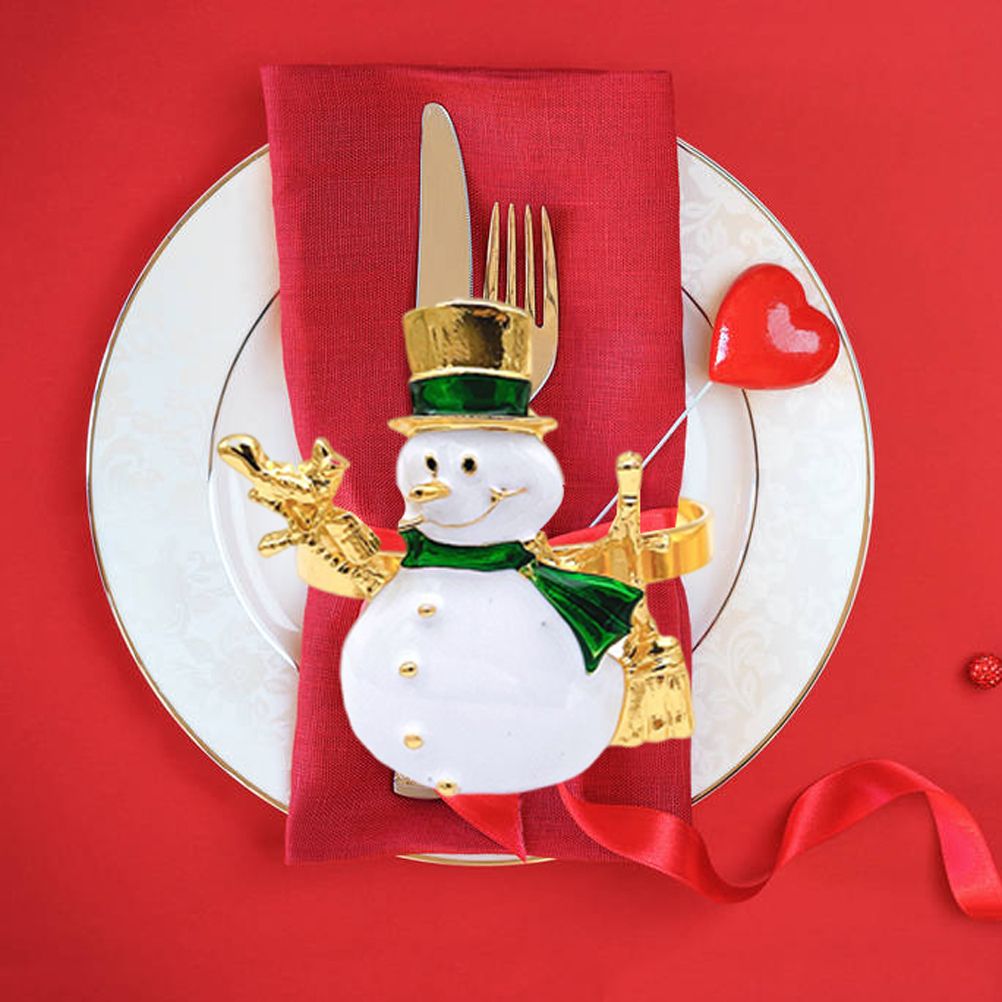 Christmas Napkin Rings Set of 6 Snowman Metal Napkin Ring Holders for Dining view 3