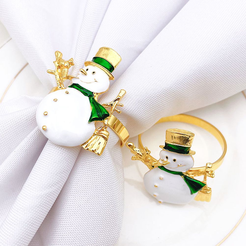 Christmas Napkin Rings Set of 6 Snowman Metal Napkin Ring Holders for Dining view 7