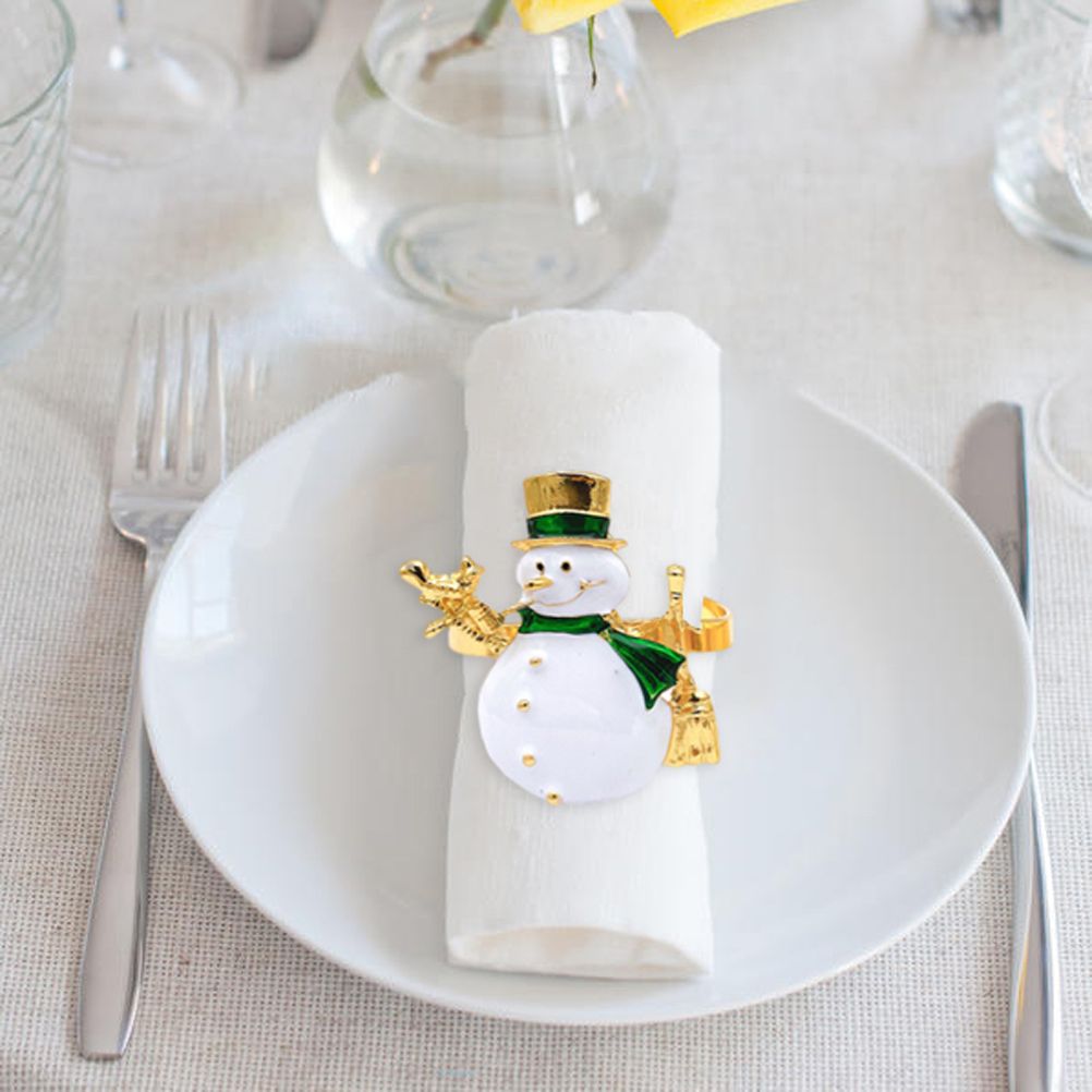 Christmas Napkin Rings Set of 6 Snowman Metal Napkin Ring Holders for Dining view 11