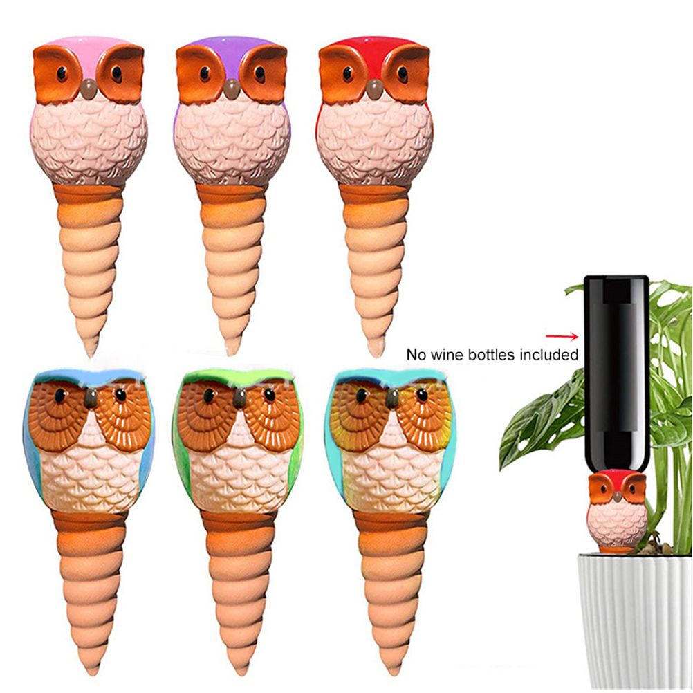6Pcs Owl Plant Irrigation Automatic Watering Stakes Terracotta Spiral Devices view 6