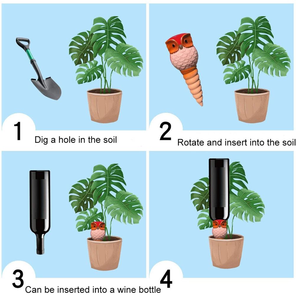 6Pcs Owl Plant Irrigation Automatic Watering Stakes Terracotta Spiral Devices view 7
