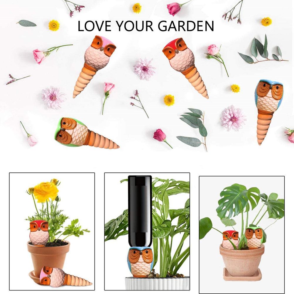 6Pcs Owl Plant Irrigation Automatic Watering Stakes Terracotta Spiral Devices view 8