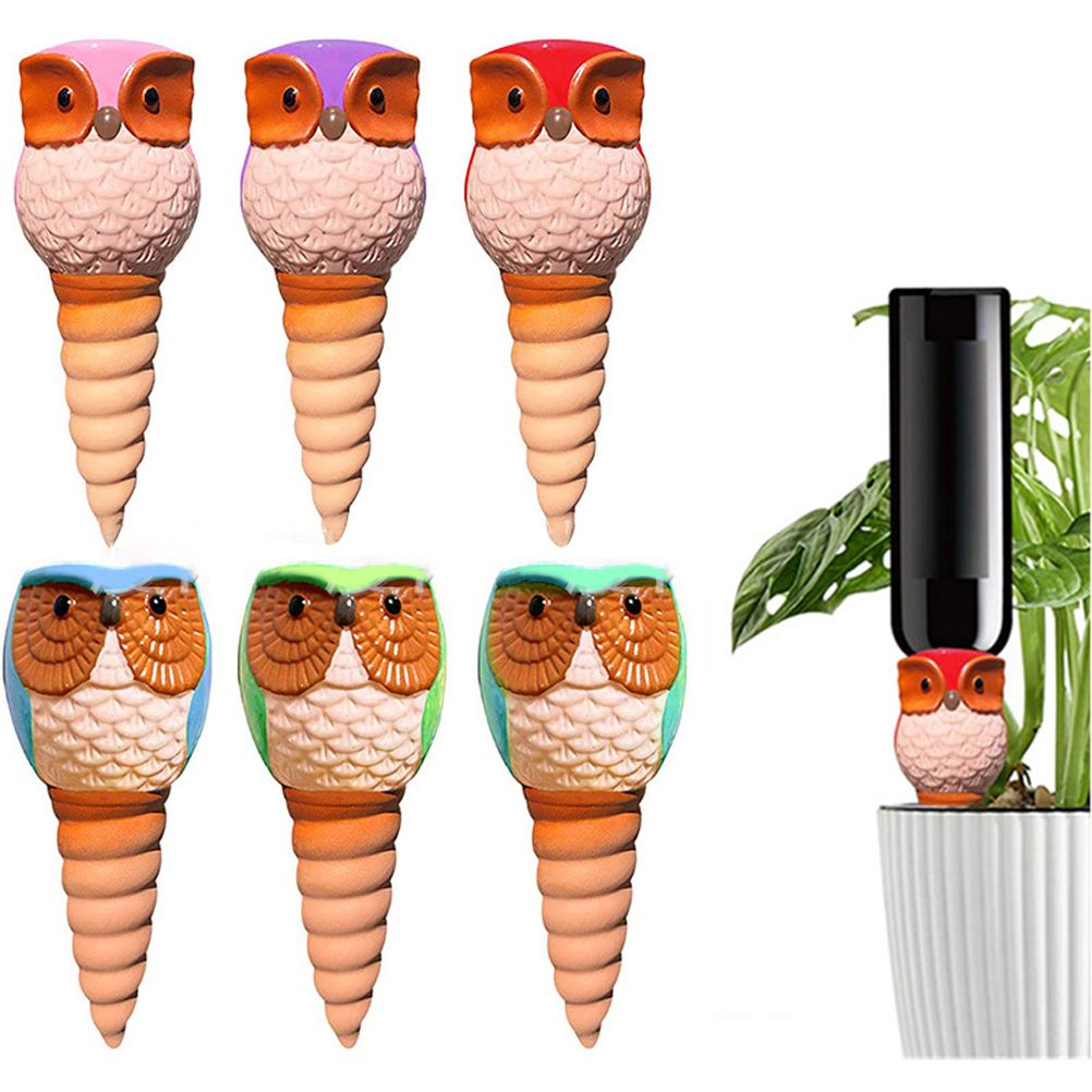 6Pcs Owl Plant Irrigation Automatic Watering Stakes Terracotta Spiral Devices view 10