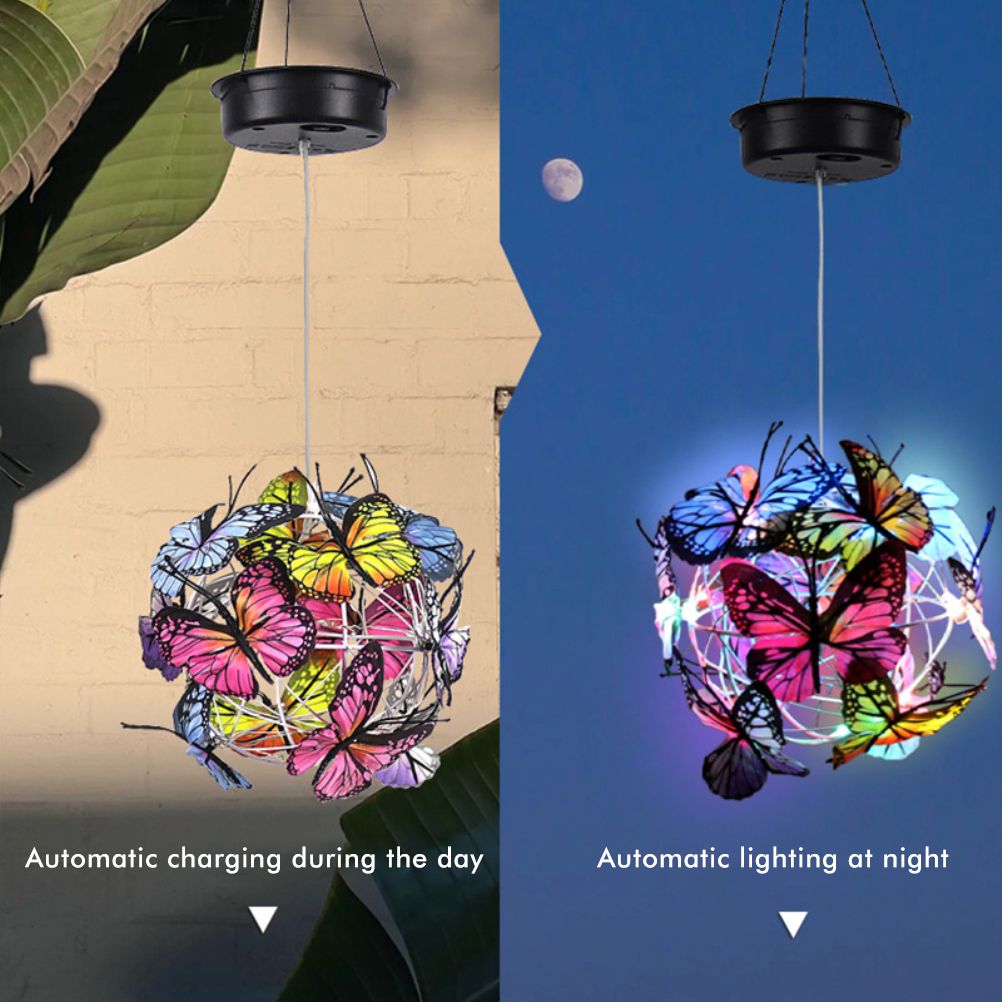 Solar Powered Garden Hanging Lights Mesh Orb with Butterflies Waterproof Solar view 4