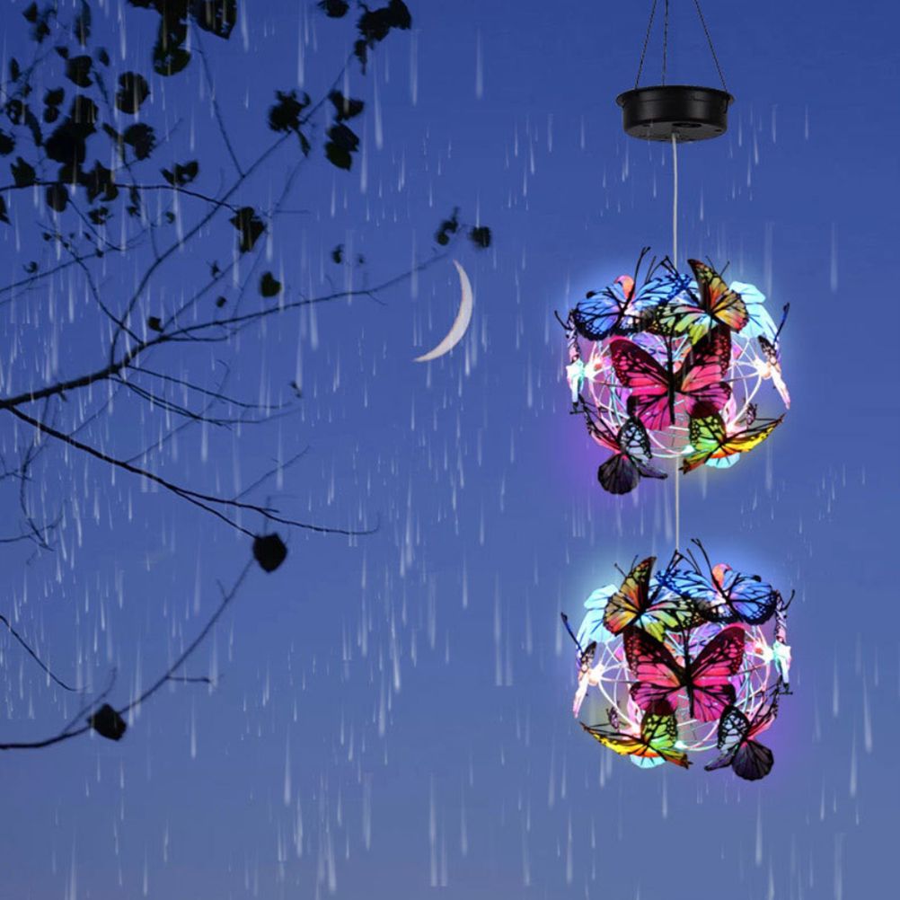 Solar Powered Garden Hanging Lights Mesh Orb with Butterflies Waterproof Solar view 5