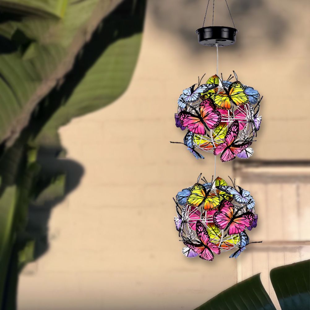 Solar Powered Garden Hanging Lights Mesh Orb with Butterflies Waterproof Solar view 6