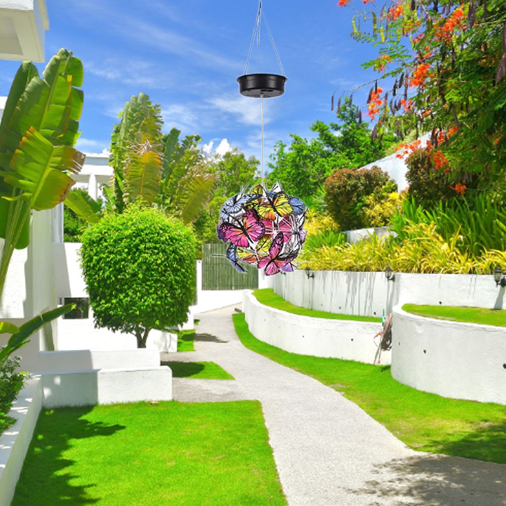 Solar Powered Garden Hanging Lights Mesh Orb with Butterflies Waterproof Solar view 8