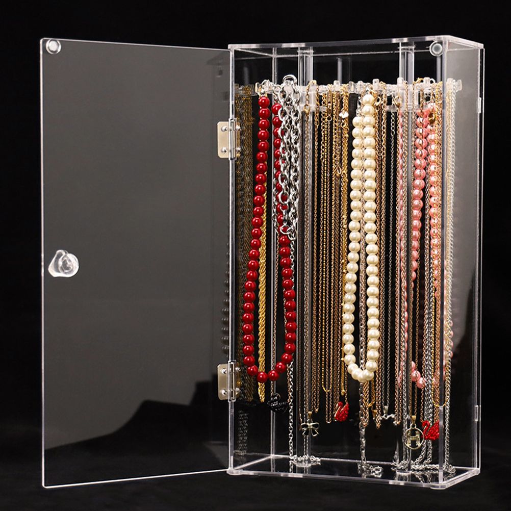 Acrylic Necklace Holder with 24 Hooks Clear Necklace Organizer Dustproof view 3