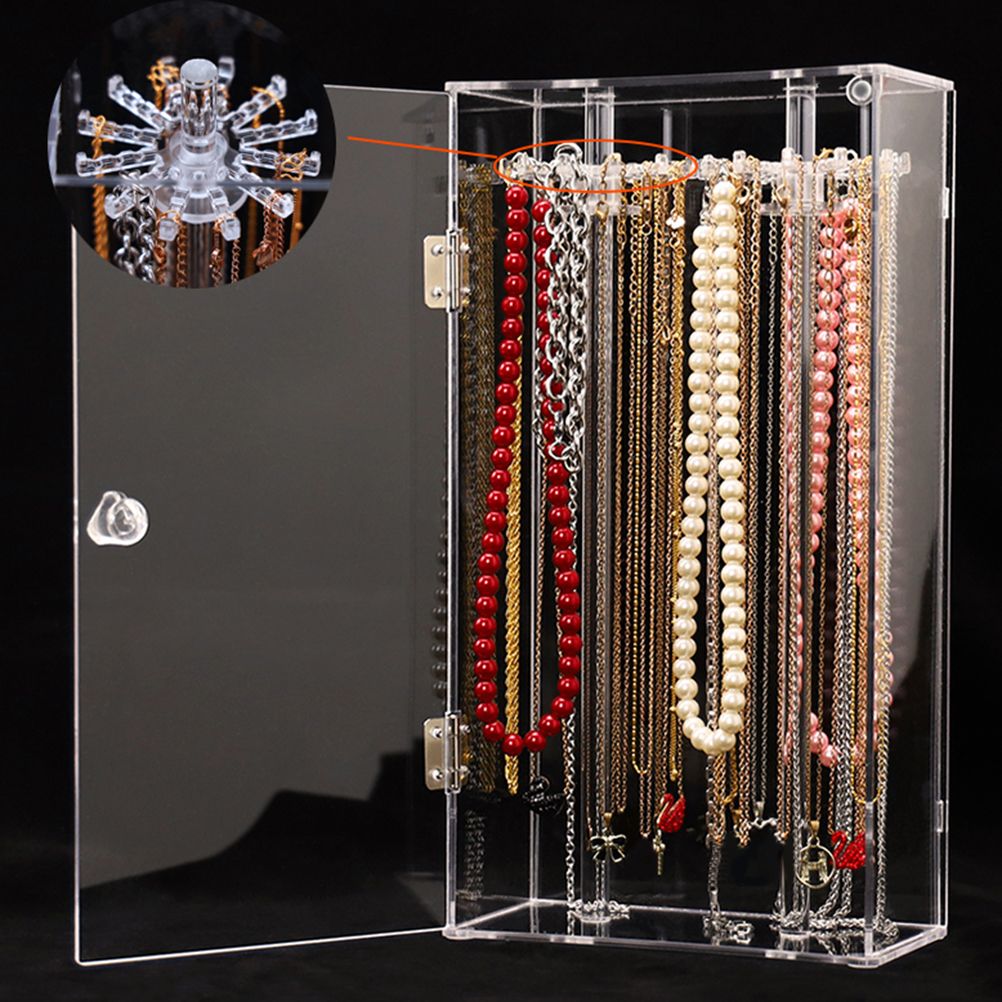 Acrylic Necklace Holder with 24 Hooks Clear Necklace Organizer Dustproof view 4