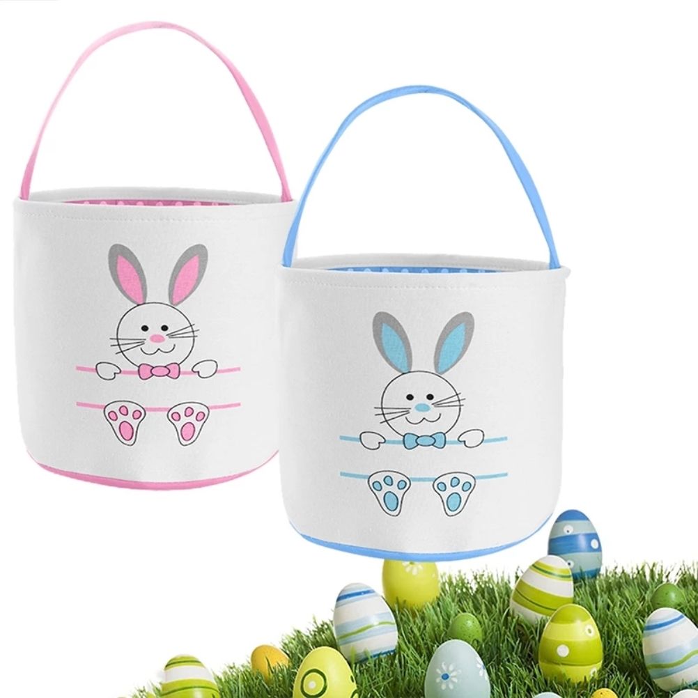 Cute Easter Bunny Canvas Basket Kids Easter Storage Gift and Egg Rabbit Basket view 4