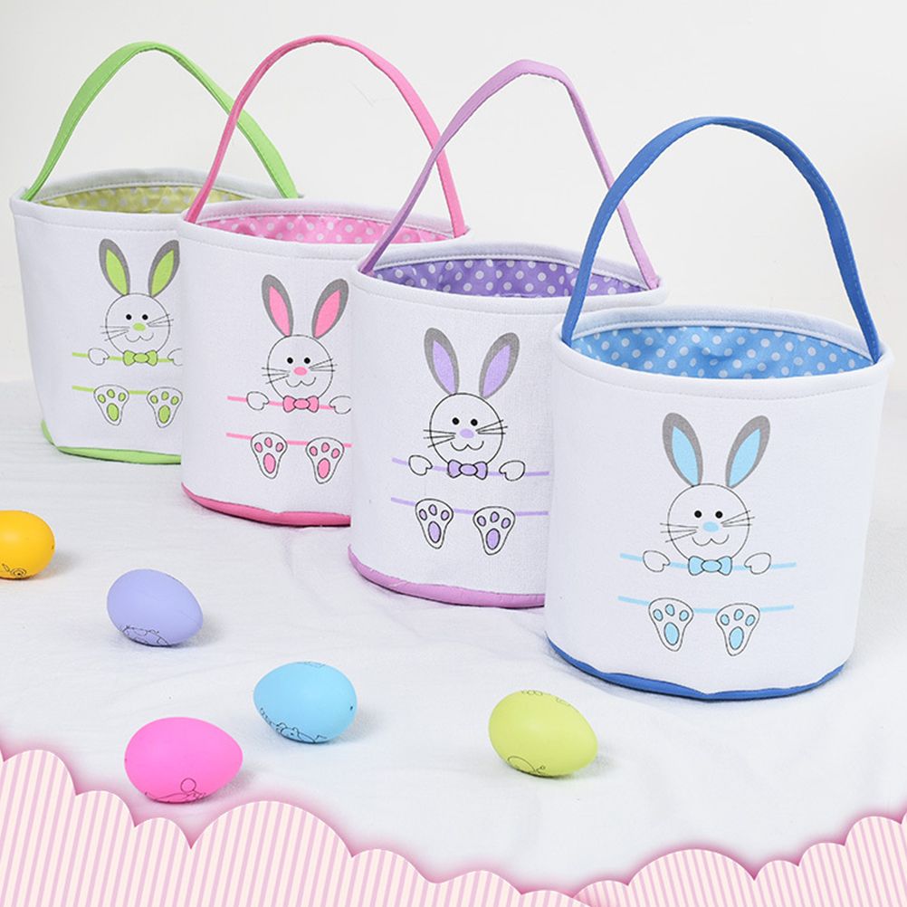Cute Easter Bunny Canvas Basket Kids Easter Storage Gift and Egg Rabbit Basket view 5