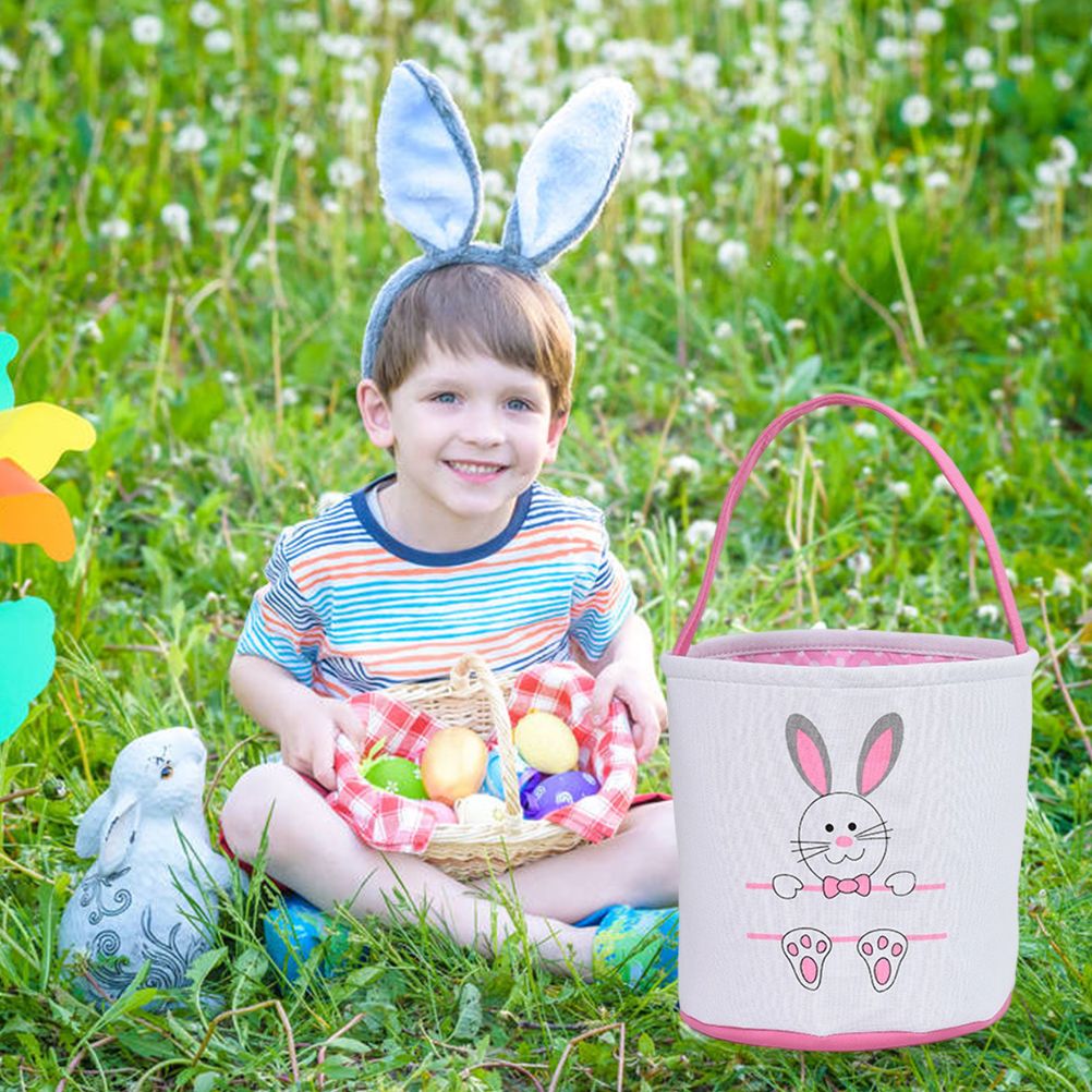 Cute Easter Bunny Canvas Basket Kids Easter Storage Gift and Egg Rabbit Basket view 7