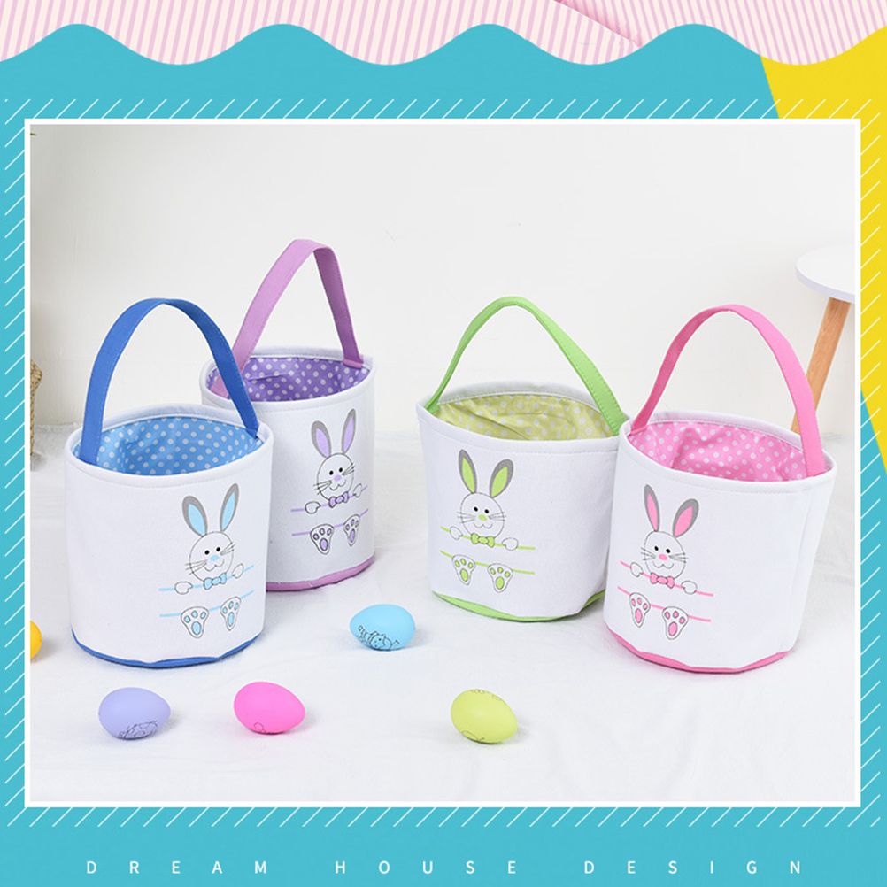 Cute Easter Bunny Canvas Basket Kids Easter Storage Gift and Egg Rabbit Basket view 6