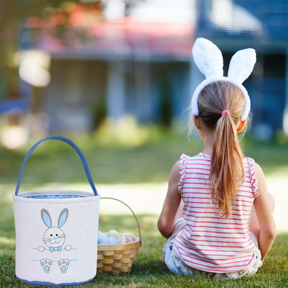 Cute Easter Bunny Canvas Basket Kids Easter Storage Gift and Egg Rabbit Basket view 7