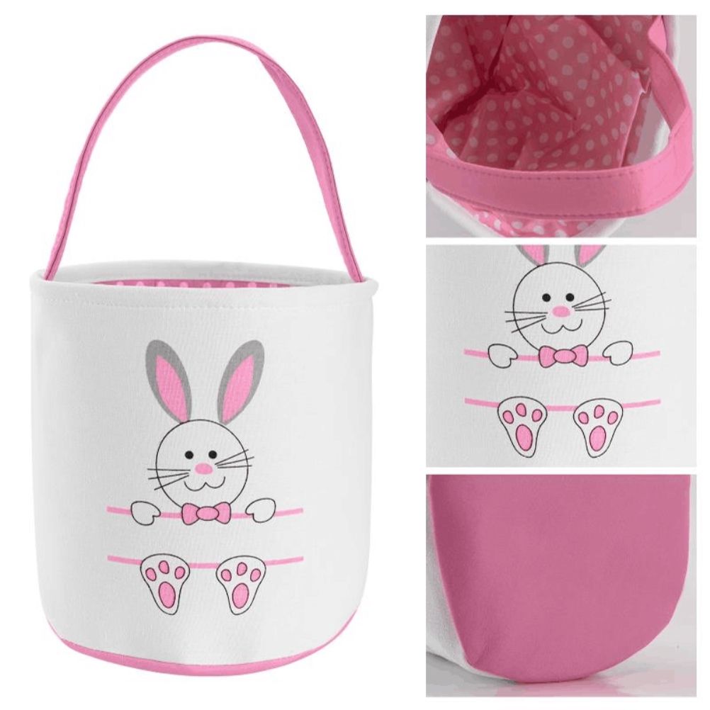 Cute Easter Bunny Canvas Basket Kids Easter Storage Gift and Egg Rabbit Basket view 3