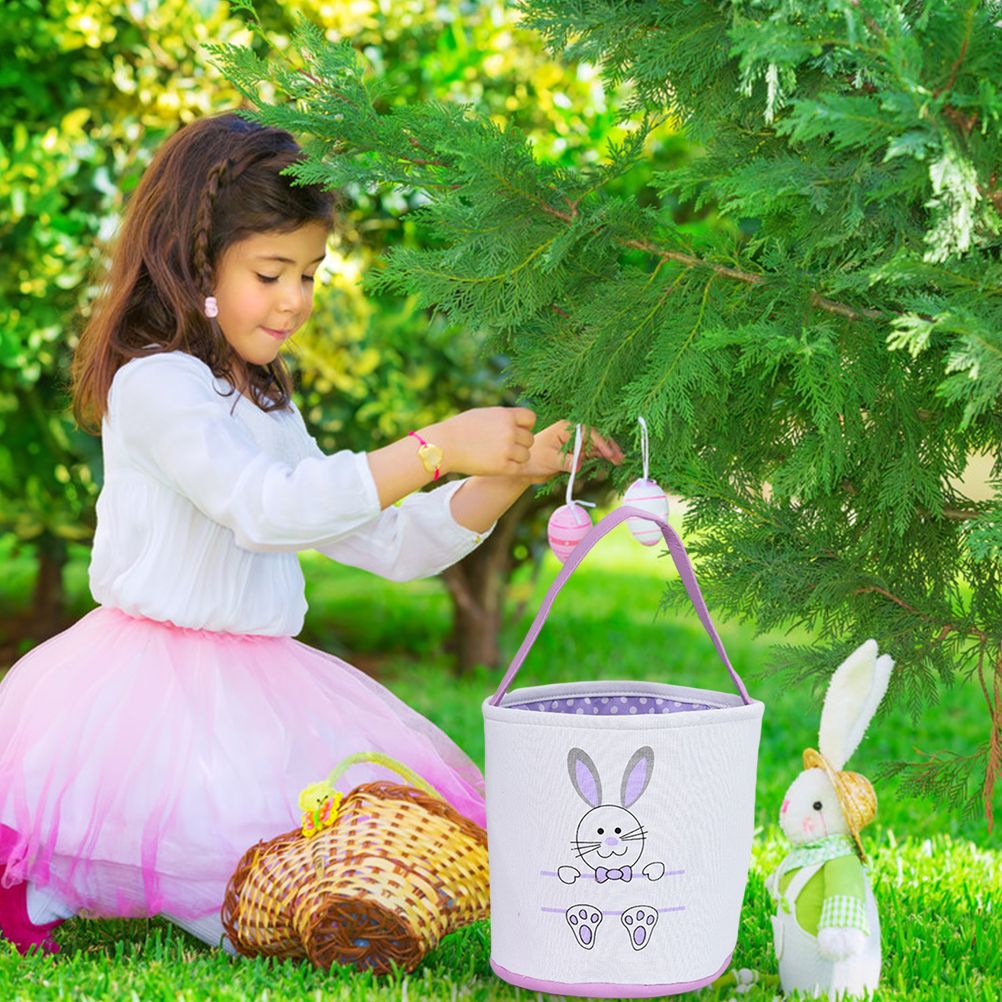 Cute Easter Bunny Canvas Basket Kids Easter Storage Gift and Egg Rabbit Basket view 7
