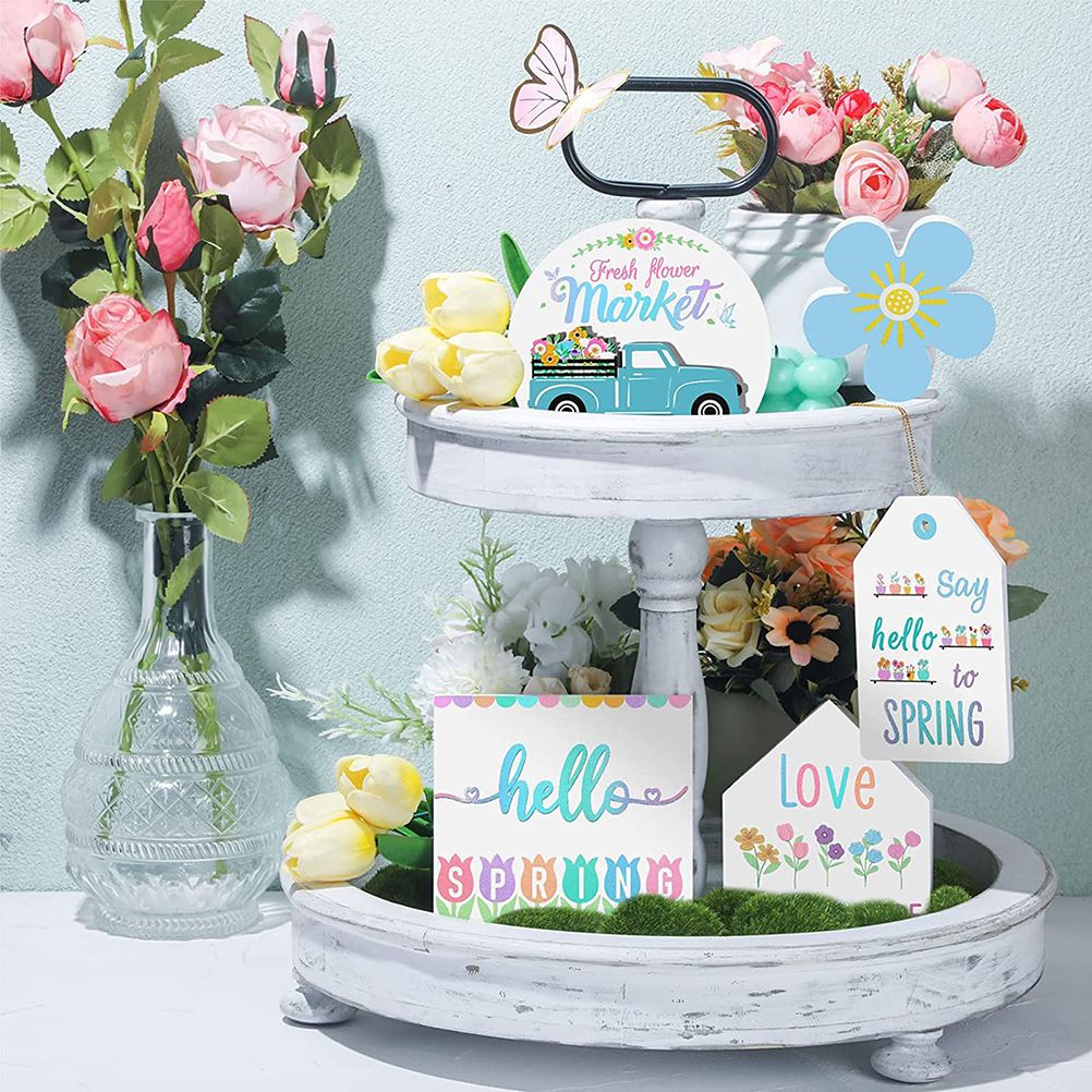 Easter Tiered Tray Decor Farmhouse Mini Wood Spring Signs Decorations for Home view 7
