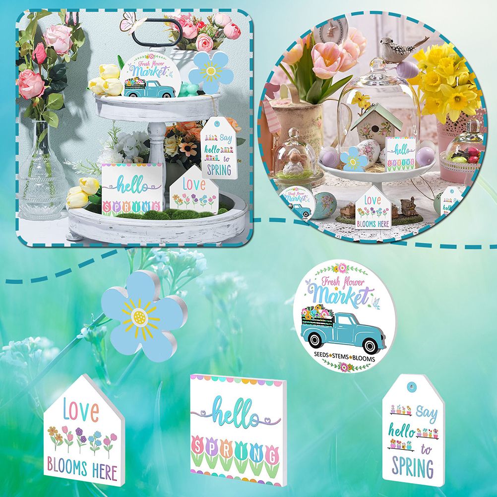 Easter Tiered Tray Decor Farmhouse Mini Wood Spring Signs Decorations for Home view 7