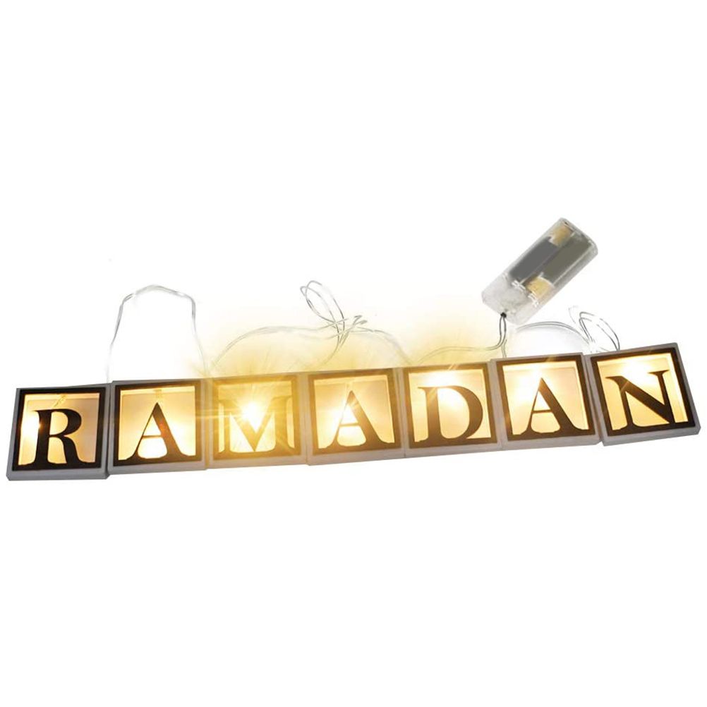 Ramadan LED String Light Decoration Wooden Hollow Letters Pendant for Ramadan — image 1