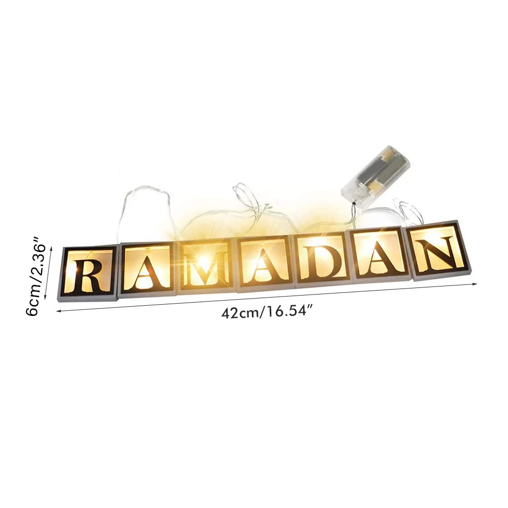 Ramadan LED String Light Decoration Wooden Hollow Letters Pendant for Ramadan view 2
