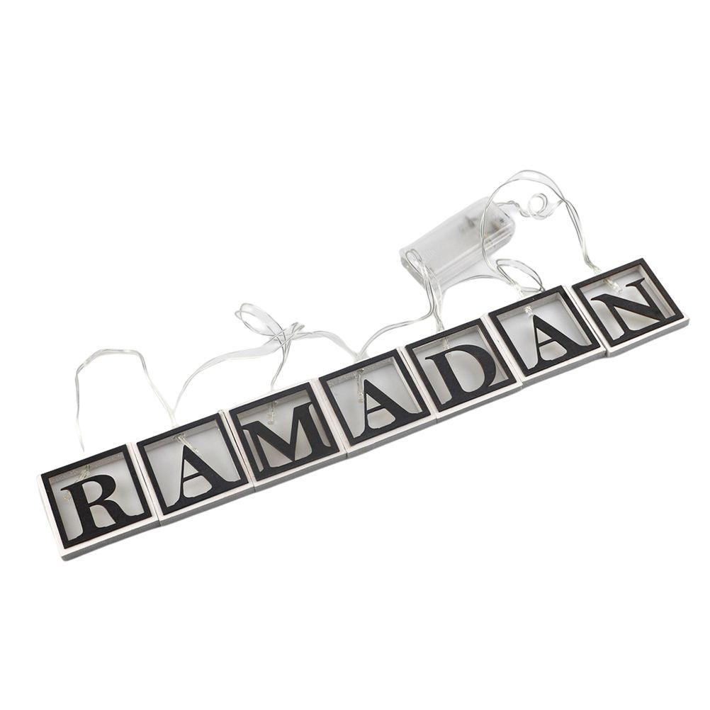 Ramadan LED String Light Decoration Wooden Hollow Letters Pendant for Ramadan view 3