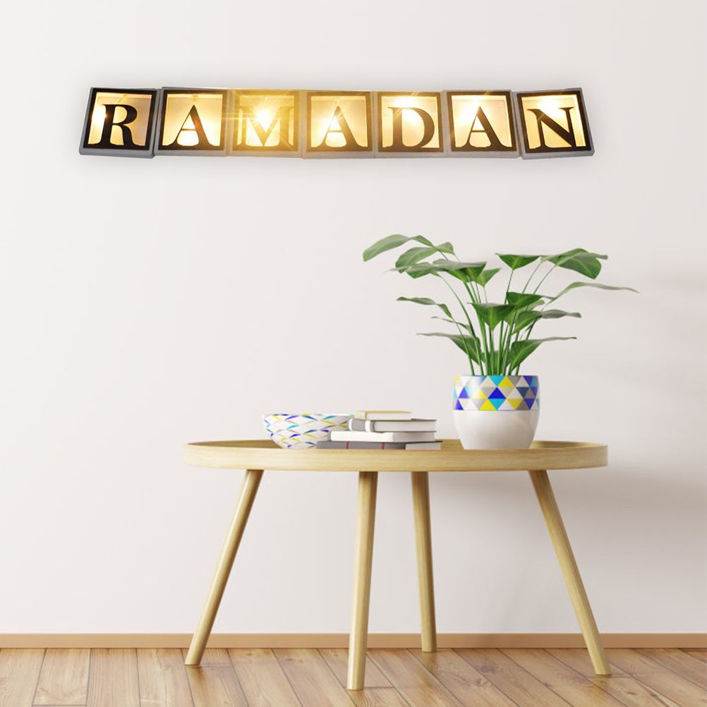 Ramadan LED String Light Decoration Wooden Hollow Letters Pendant for Ramadan view 6