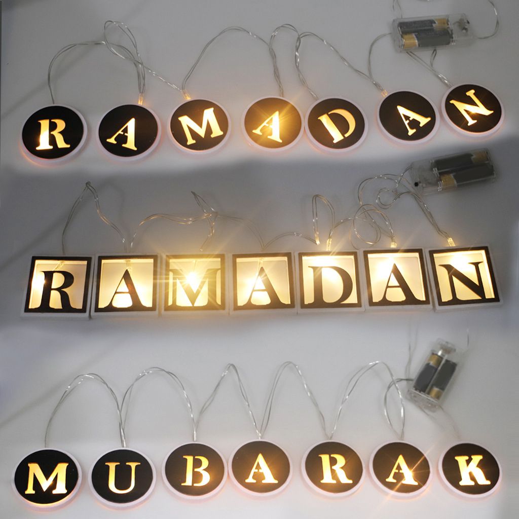 Ramadan LED String Light Decoration Wooden Hollow Letters Pendant for Ramadan view 7