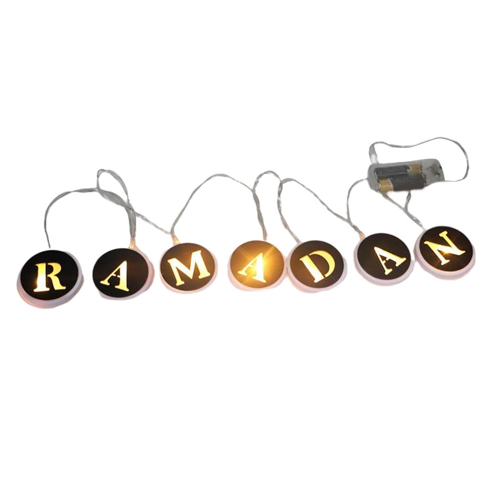 Ramadan LED String Light Decoration Wooden Hollow Letters Pendant for Ramadan — image 1