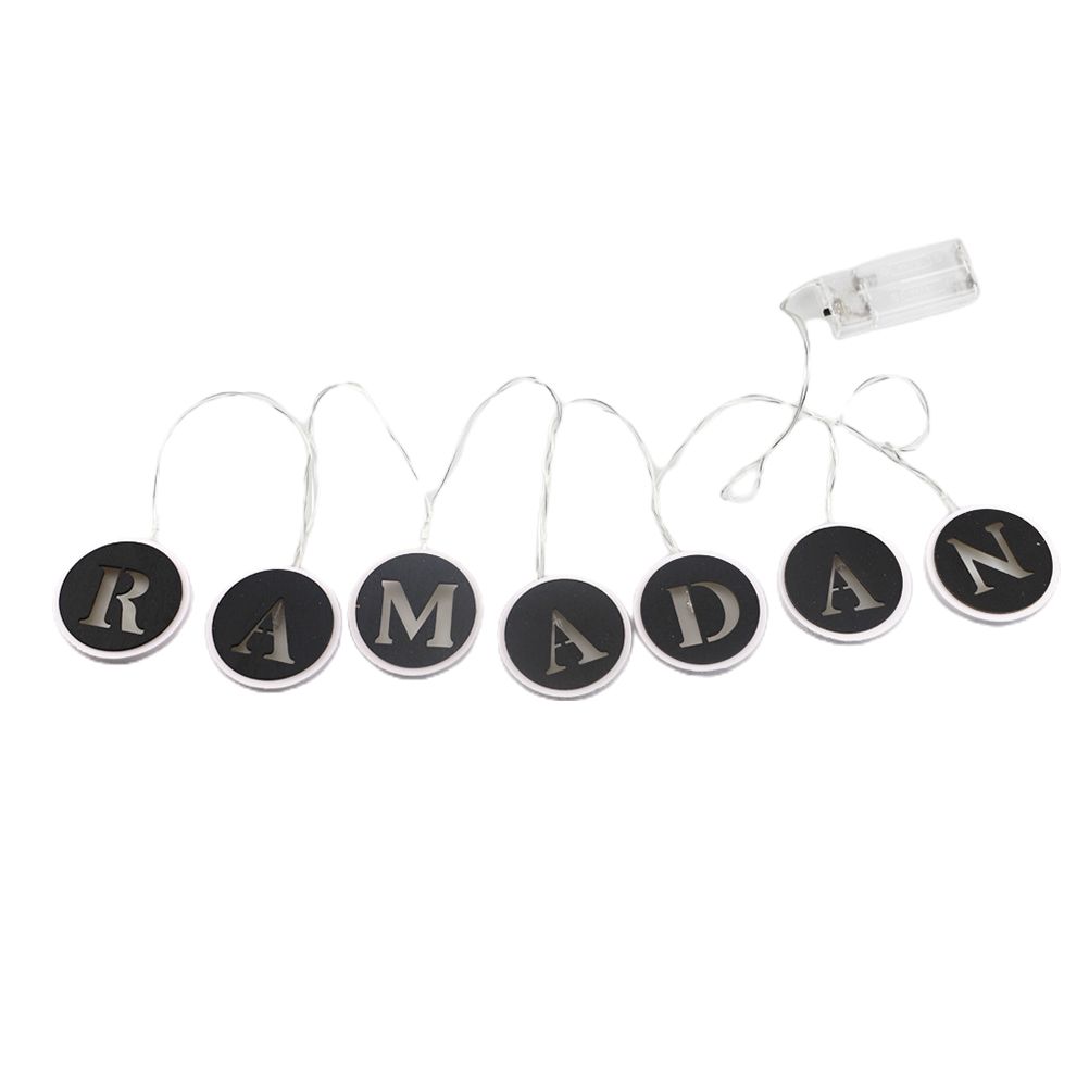 Ramadan LED String Light Decoration Wooden Hollow Letters Pendant for Ramadan view 6