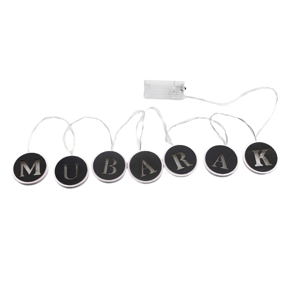 Ramadan LED String Light Decoration Wooden Hollow Letters Pendant for Ramadan view 3