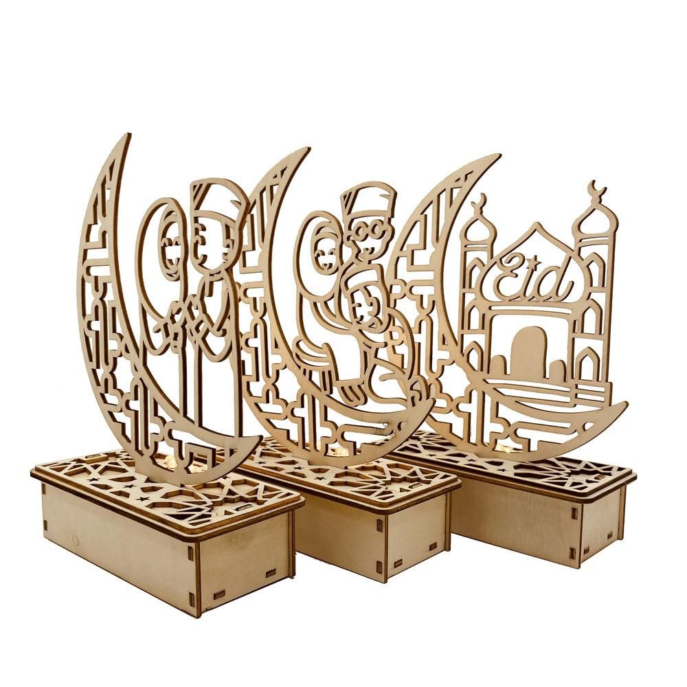 Wooden LED Lamp Ramadan Decoration Portable Eid Ramadan LED Night Light Table view 4