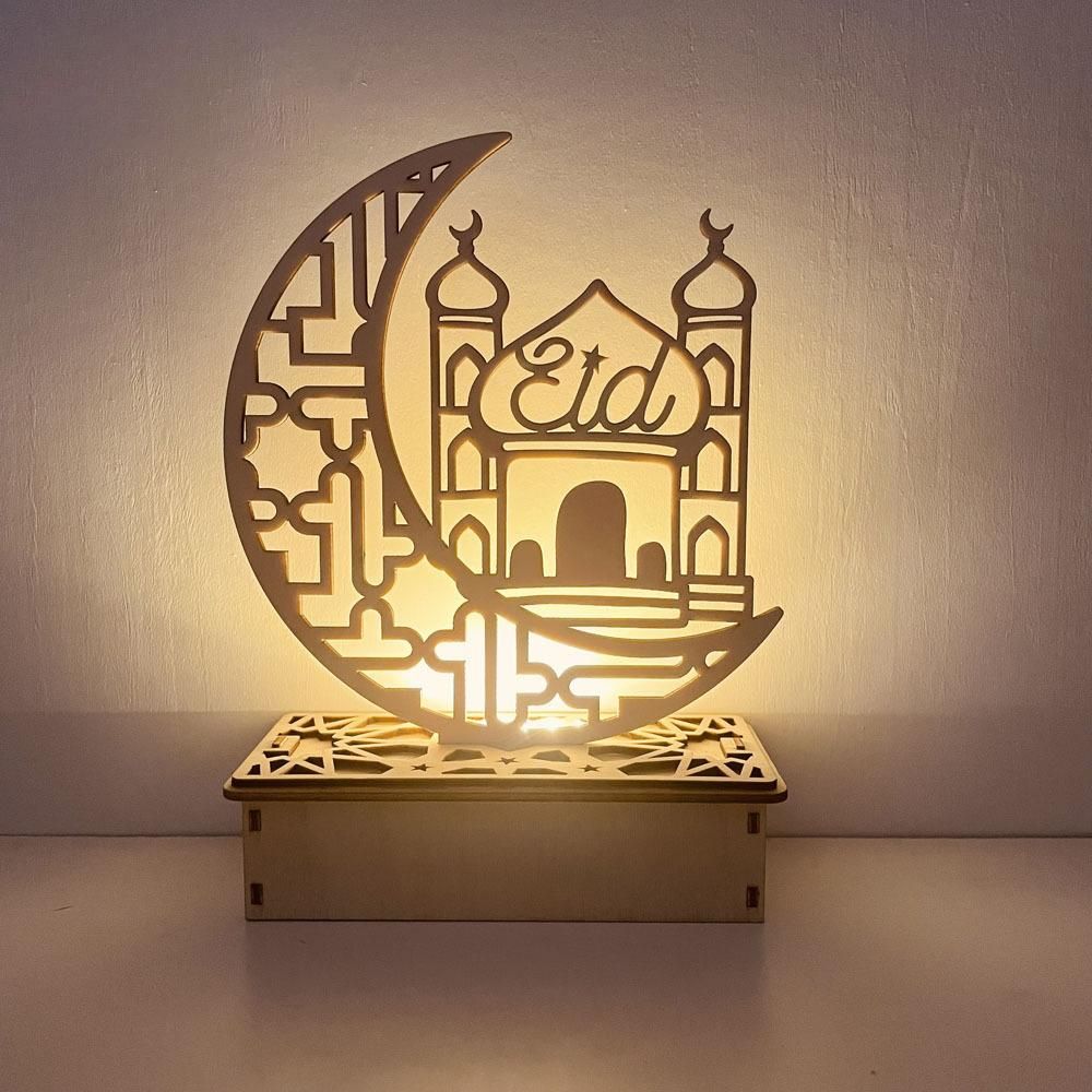 Wooden LED Lamp Ramadan Decoration Portable Eid Ramadan LED Night Light Table view 7