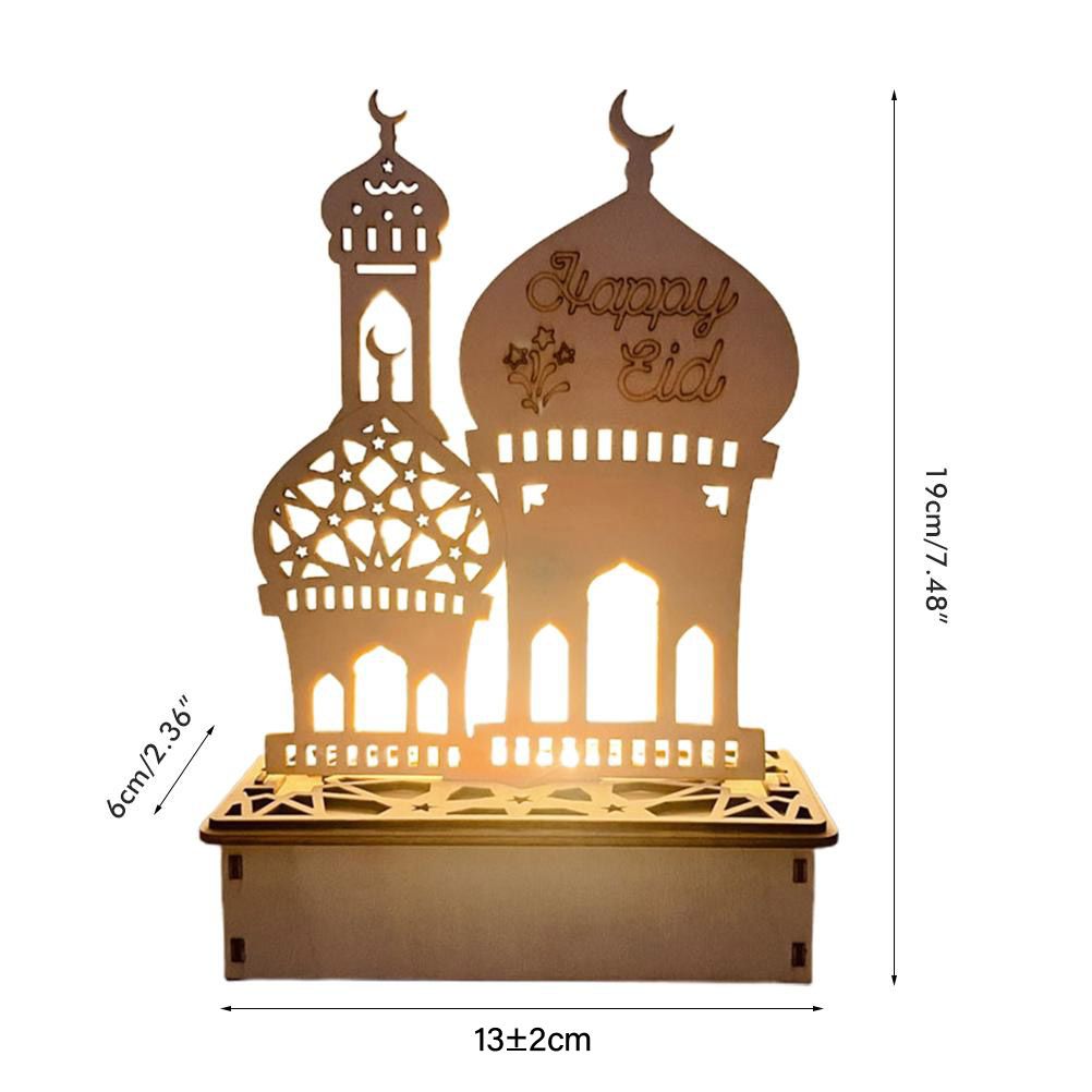 Wooden LED Lamp Ramadan Decoration Portable Eid Ramadan LED Night Light Table view 2