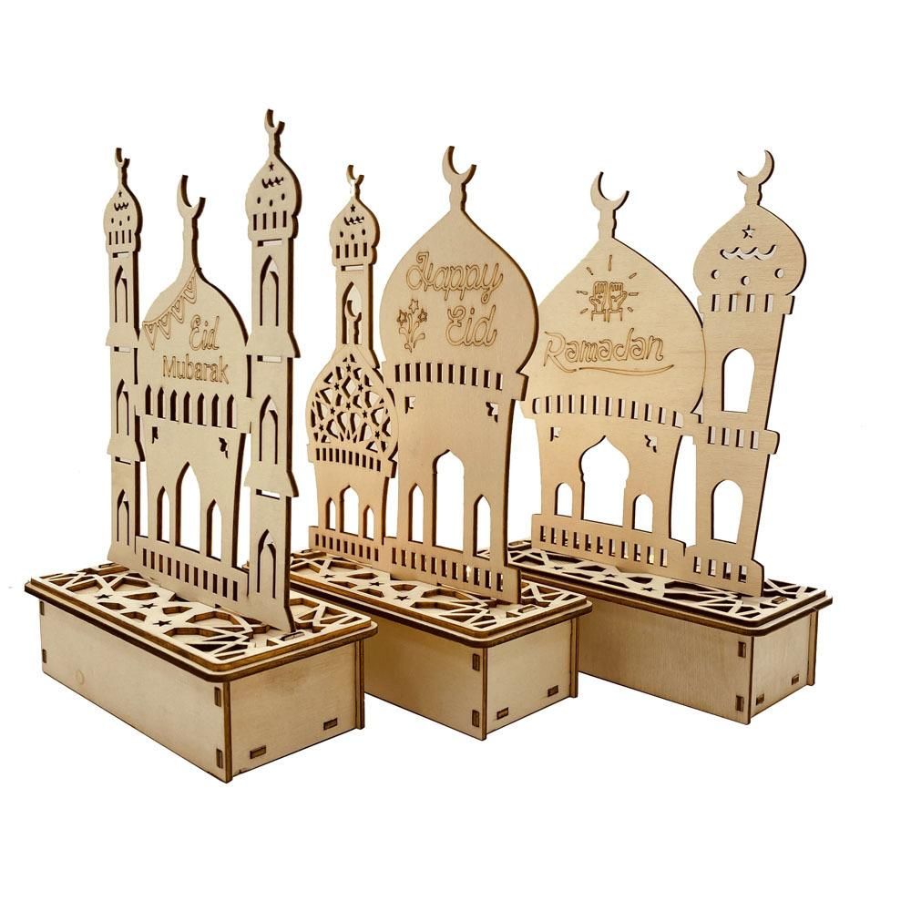 Wooden LED Lamp Ramadan Decoration Portable Eid Ramadan LED Night Light Table view 3