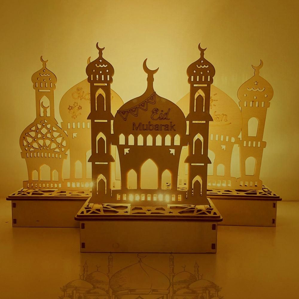 Wooden LED Lamp Ramadan Decoration Portable Eid Ramadan LED Night Light Table view 5