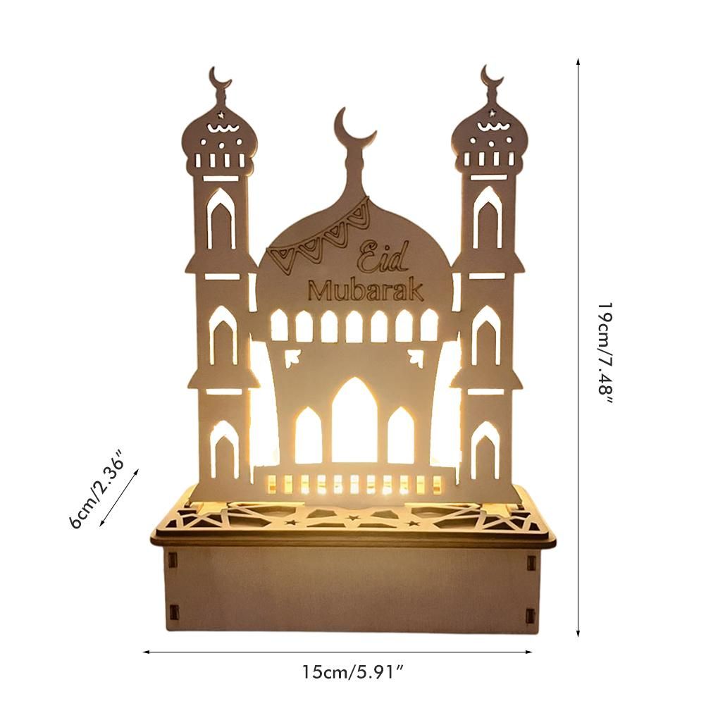 Wooden LED Lamp Ramadan Decoration Portable Eid Ramadan LED Night Light Table view 2
