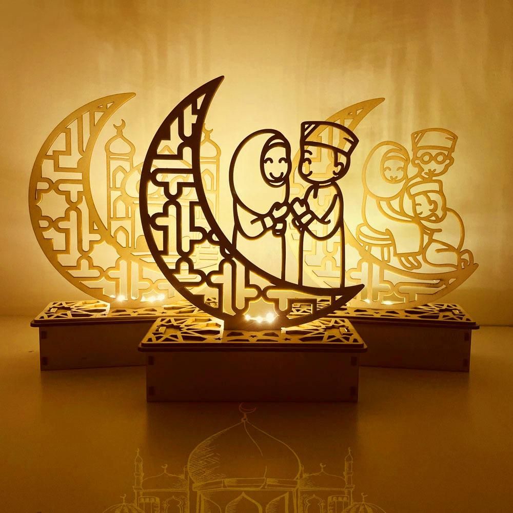 Wooden LED Lamp Ramadan Decoration Portable Eid Ramadan LED Night Light Table view 6
