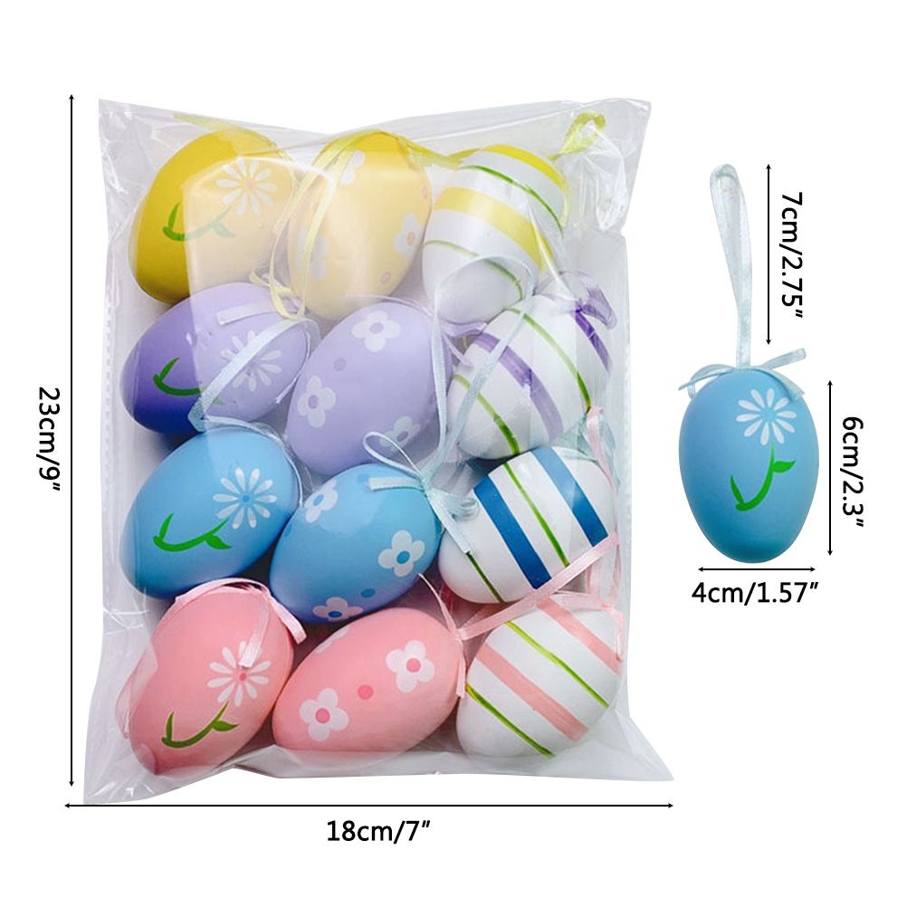 12 Pcs Easter Eggs for Hanging Plastic Colorful Easter Eggs with Silk Ribbon view 2