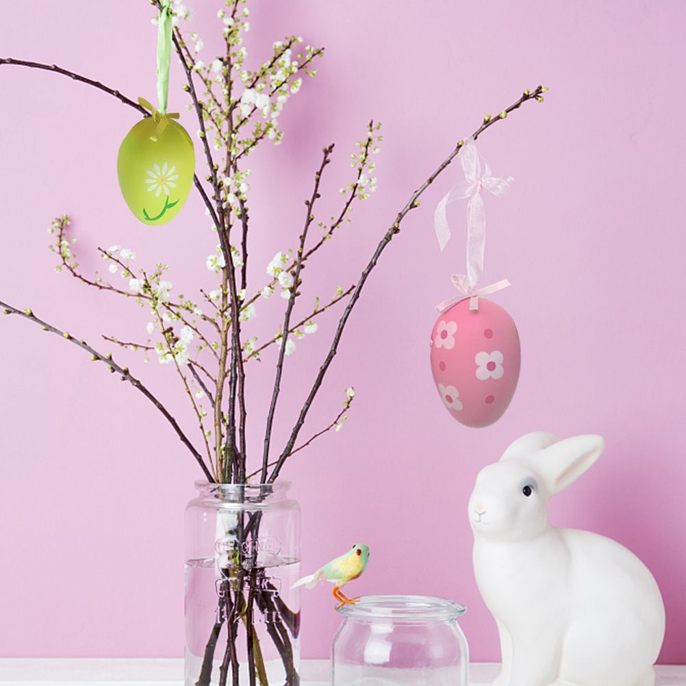 12 Pcs Easter Eggs for Hanging Plastic Colorful Easter Eggs with Silk Ribbon view 3