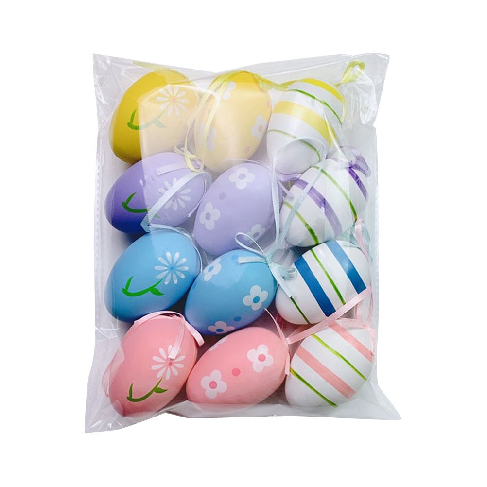 12 Pcs Easter Eggs for Hanging Plastic Colorful Easter Eggs with Silk Ribbon view 5