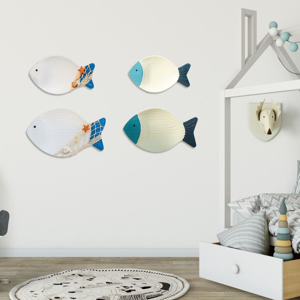 Wood Fish Hanging Ornament Wooden Fish Wall Art Decor for Beach Theme Fish view 3
