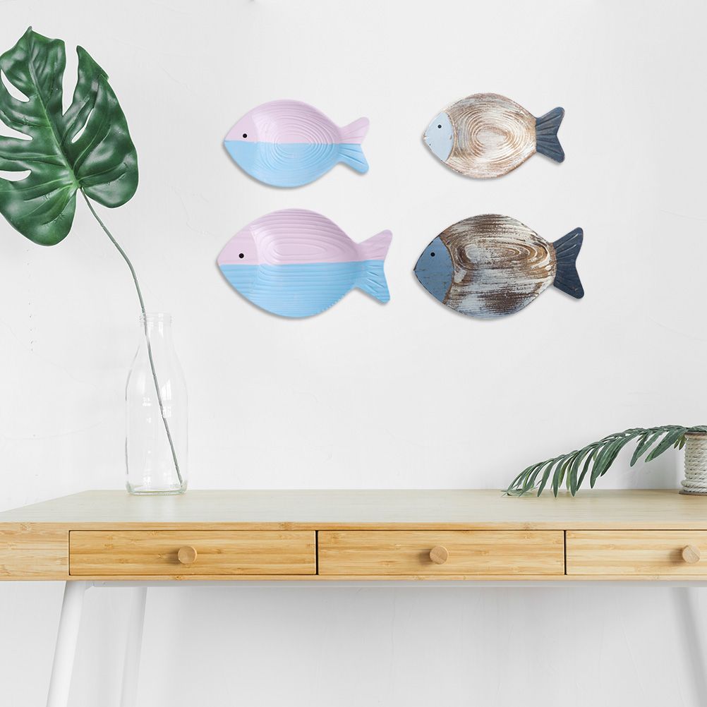 Wood Fish Hanging Ornament Wooden Fish Wall Art Decor for Beach Theme Fish view 6