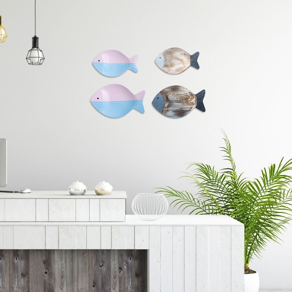Wood Fish Hanging Ornament Wooden Fish Wall Art Decor for Beach Theme Fish view 8