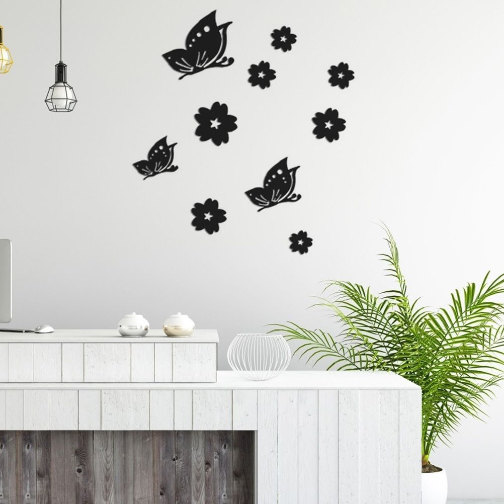 3D Mirror Wall Sticker Waterproof Acrylic Butterfly and Flower Mirror Wall view 3