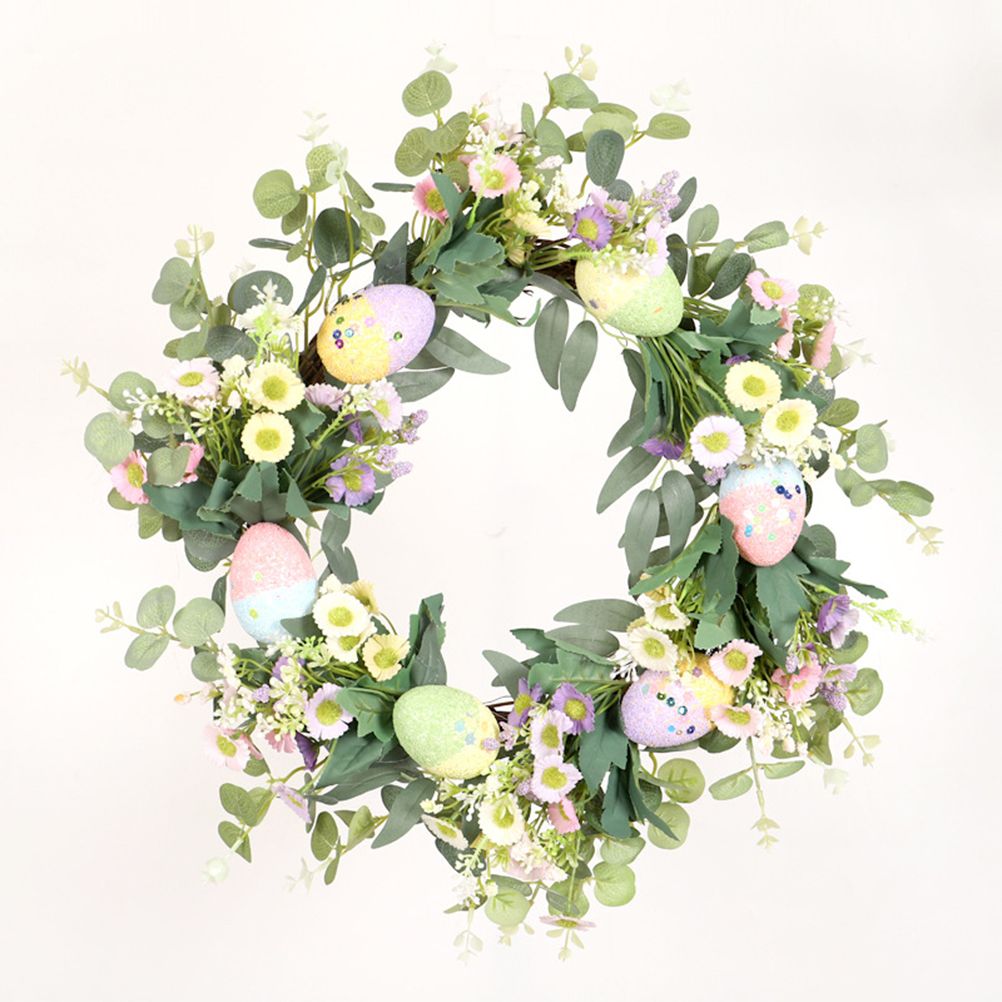 Easter Wreath Easter Eggs Daisy Garland Simulation Plants Door Hanger Easter view 5