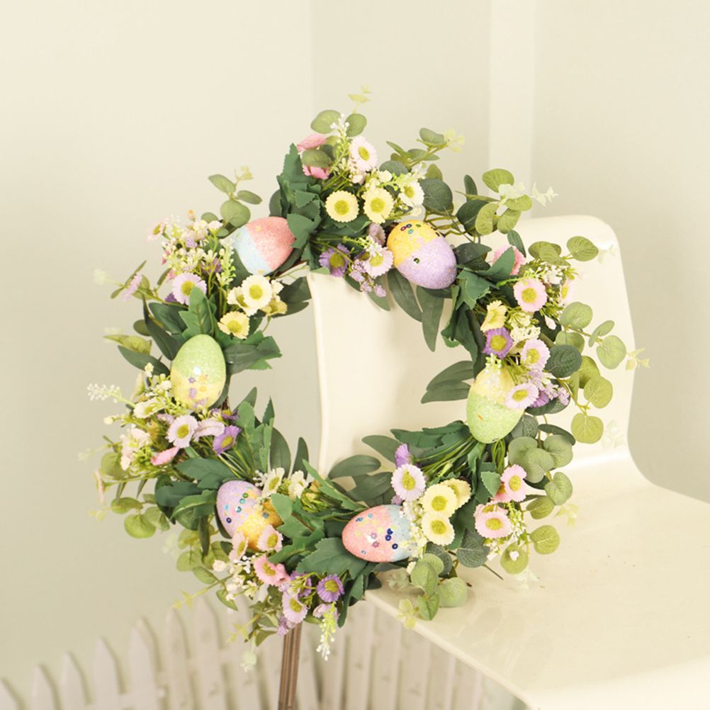 Easter Wreath Easter Eggs Daisy Garland Simulation Plants Door Hanger Easter view 6