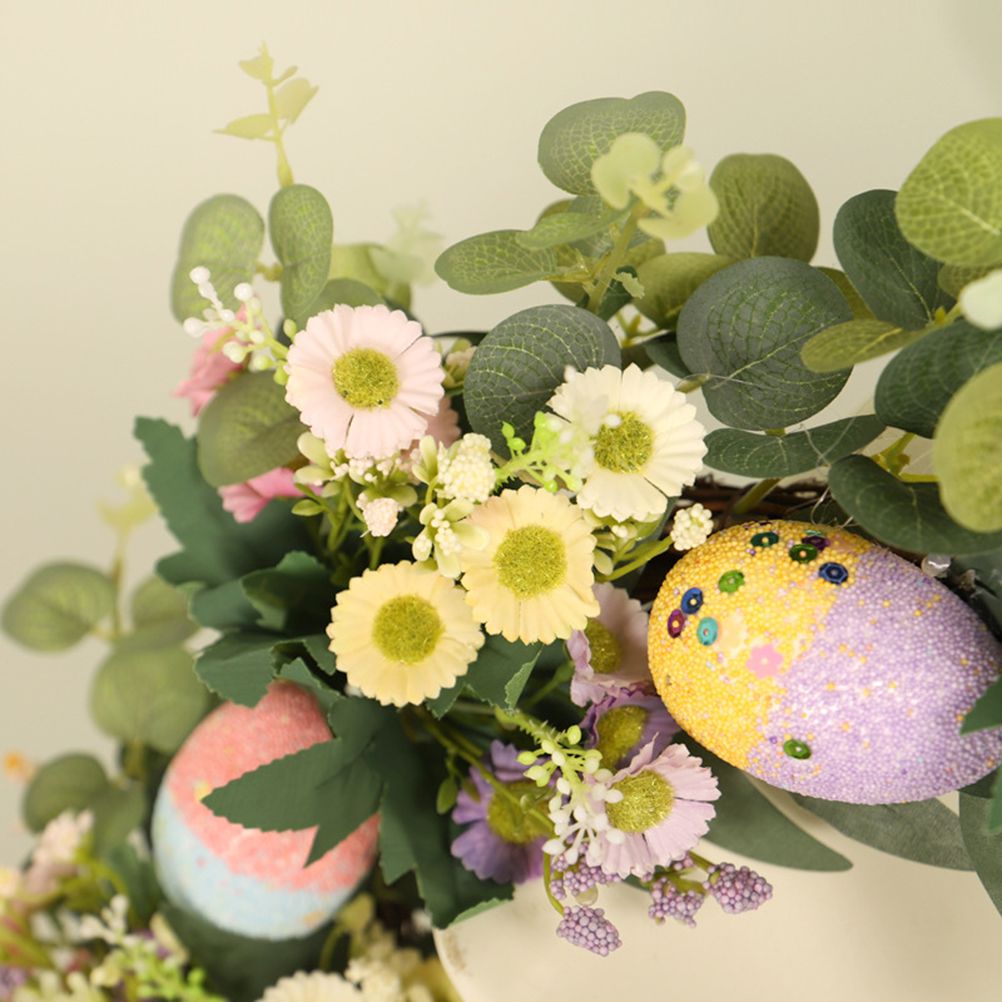 Easter Wreath Easter Eggs Daisy Garland Simulation Plants Door Hanger Easter view 7